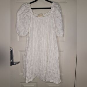 MAEVE ANTHROPOLOGIE Sz X Small eyelet lace white puff sleeve babydoll dress boho